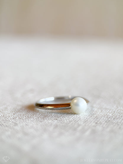 Vintage Pearl Engagement Ring, 6mm, 14k White Gold, 1990s Classic Style