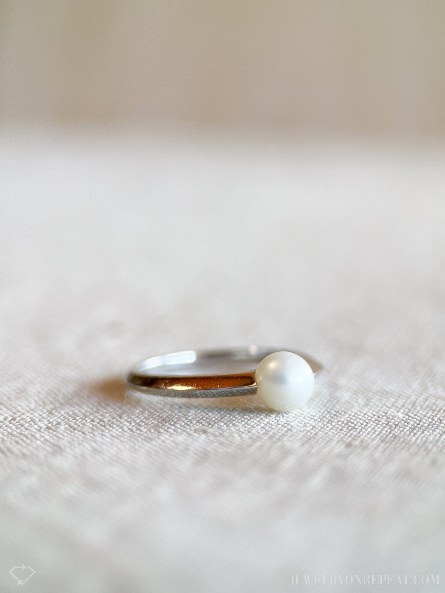 Vintage Pearl Engagement Ring, 6mm, 14k White Gold, 1990s Classic Style