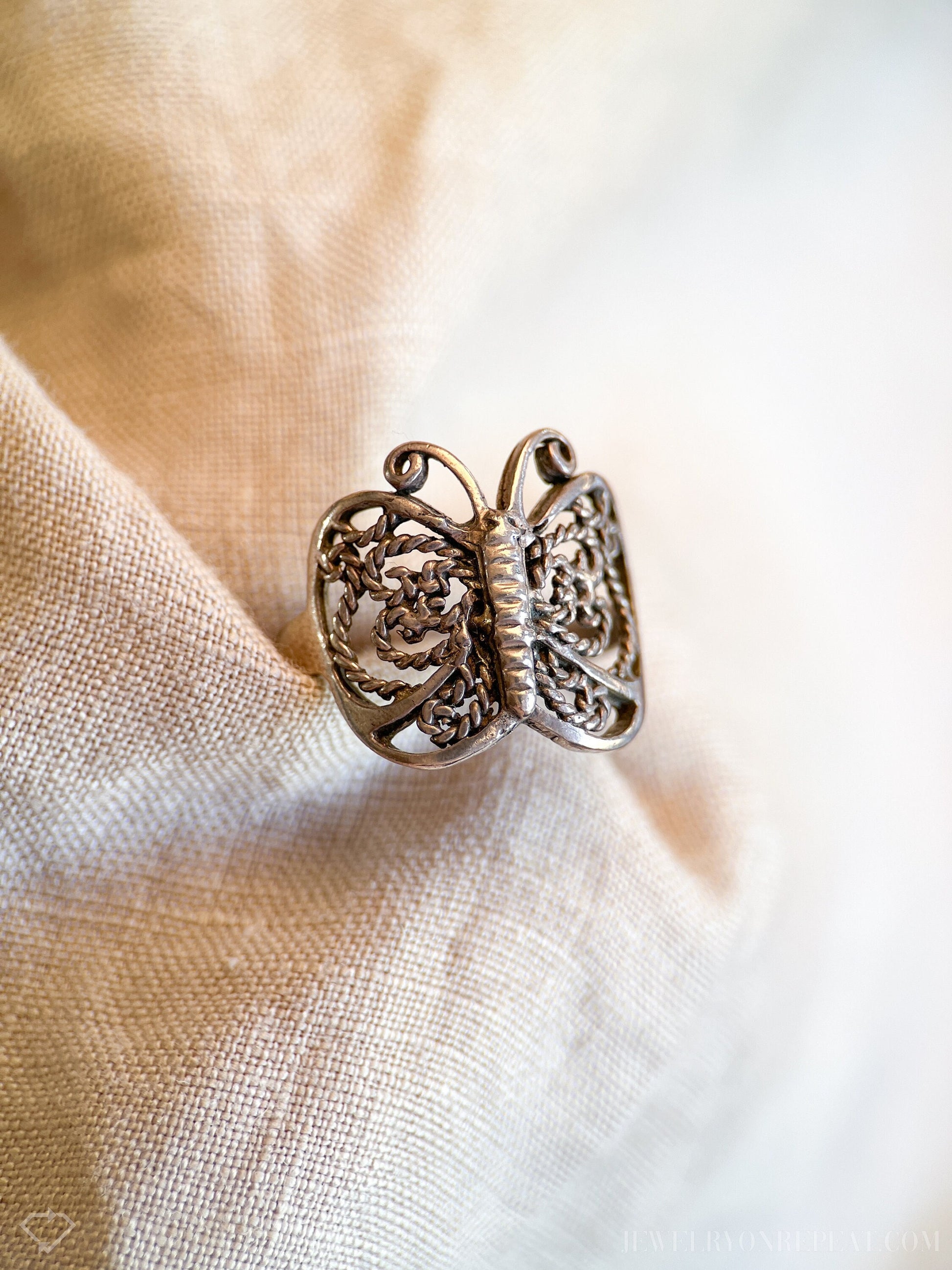 Vintage Filigree Butterfly Ring, Sterling Silver Statement Boho Jewelry