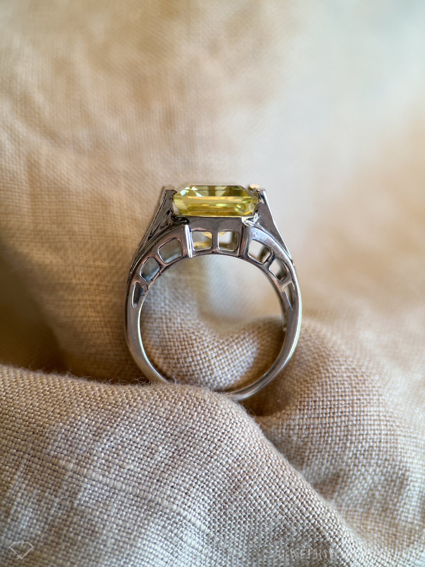 Vintage Sterling Silver Rectangle Citrine Cocktail Ring, Artisan Statement Jewelry