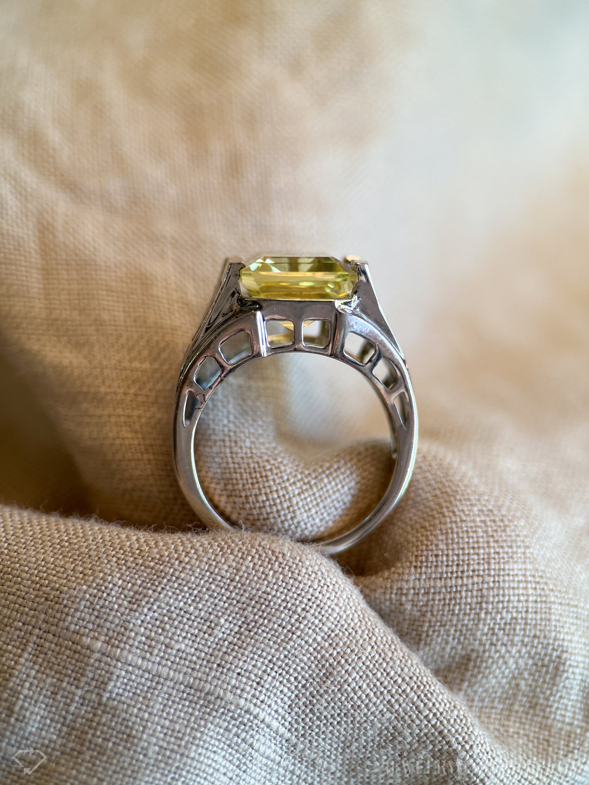 Vintage Sterling Silver Rectangle Citrine Cocktail Ring, Artisan Statement Jewelry