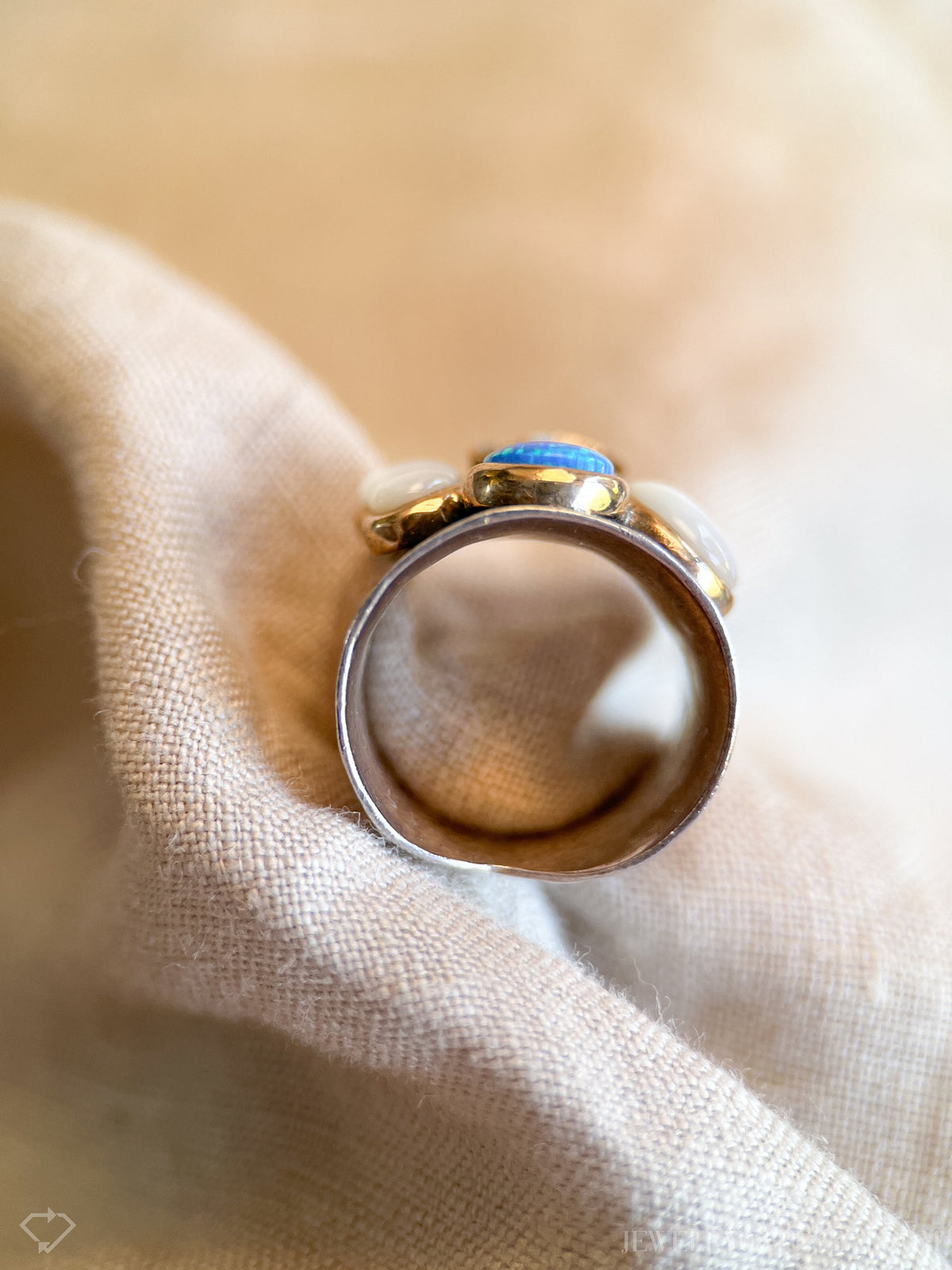 Vintage Opal Ring Sterling Silver, Wide Boho Swirl Gemstone Band, Everyday Ring