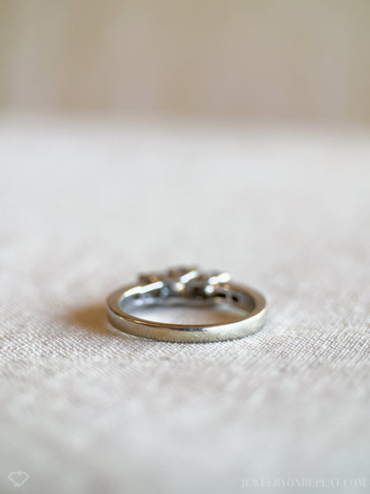 Vintage Diamond Engagement Ring, Round Cut, 14k White Gold, Classic Three Stone Bridal Ring