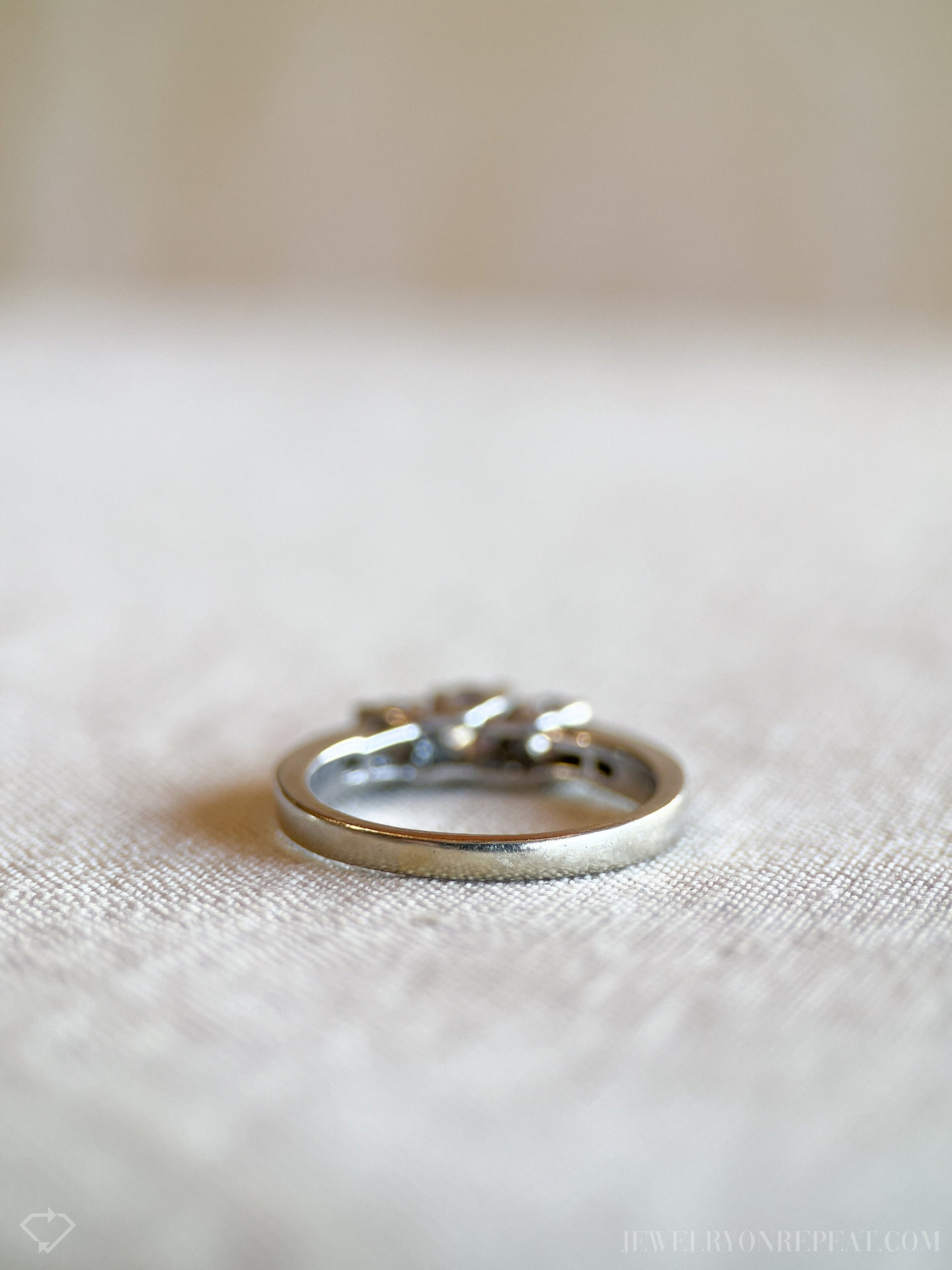 Vintage Diamond Engagement Ring, Round Cut, 14k White Gold, Classic Three Stone Bridal Ring