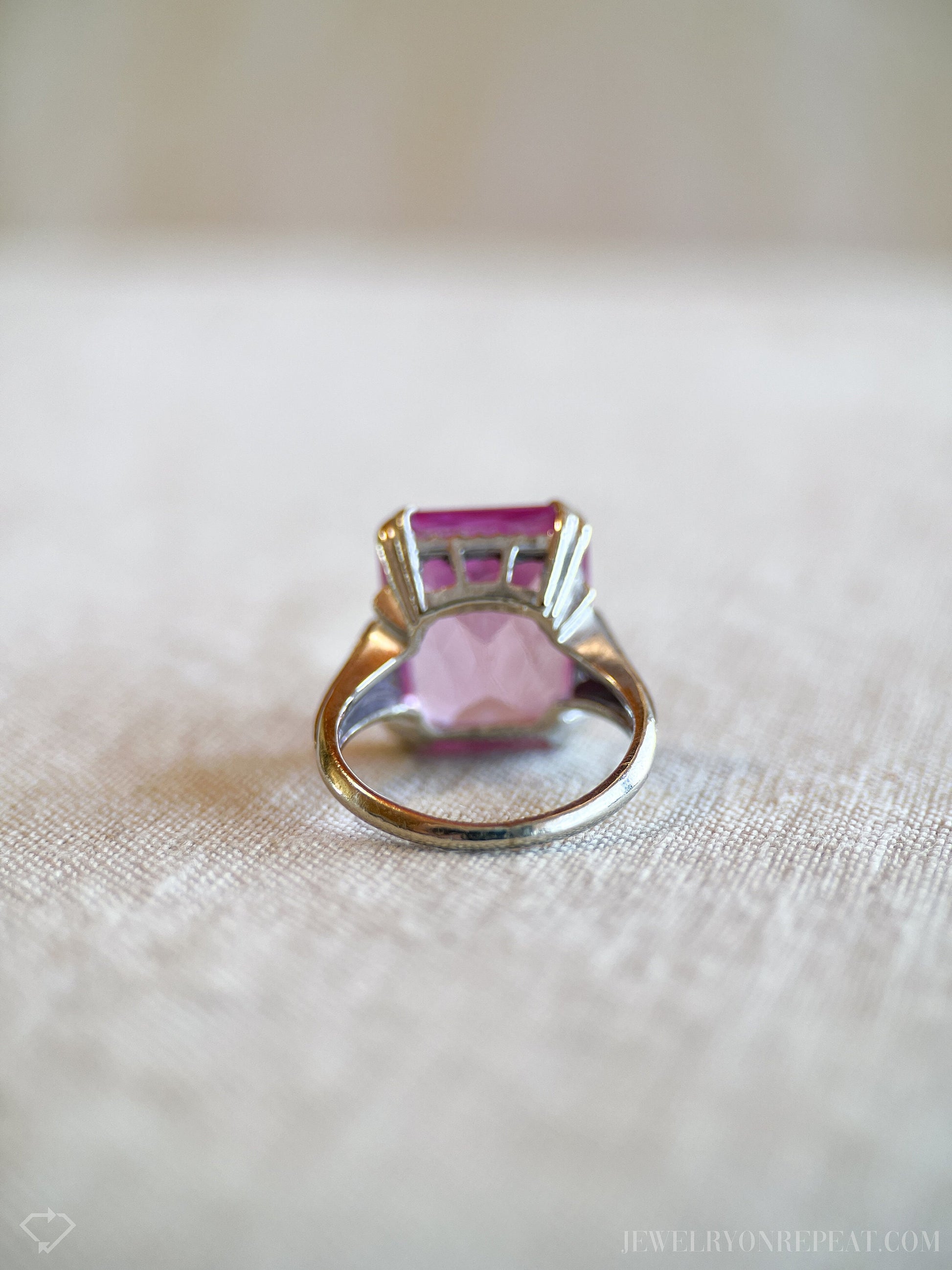 Vintage Pink Sapphire Gemstone Ring in 14k White Gold