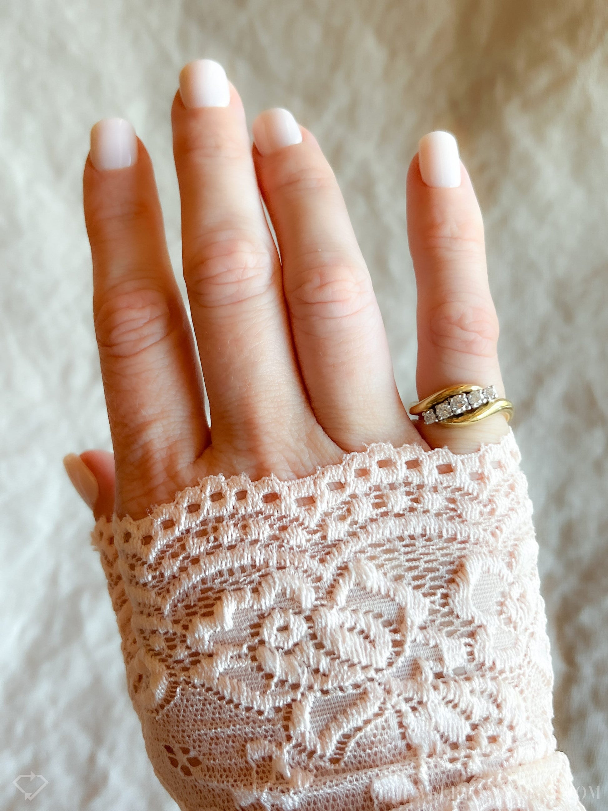 Vintage Diamond Engagement Ring, Round Cut, 18k Gold, 1990s Five-Stone Curved Bridal Ring