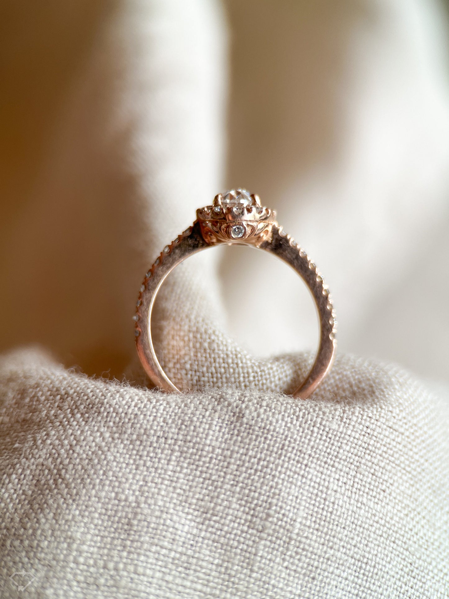 Vintage Diamond Engagement Ring, Oval Cut, 14k Rose Gold, 2000s Halo Bridal Ring