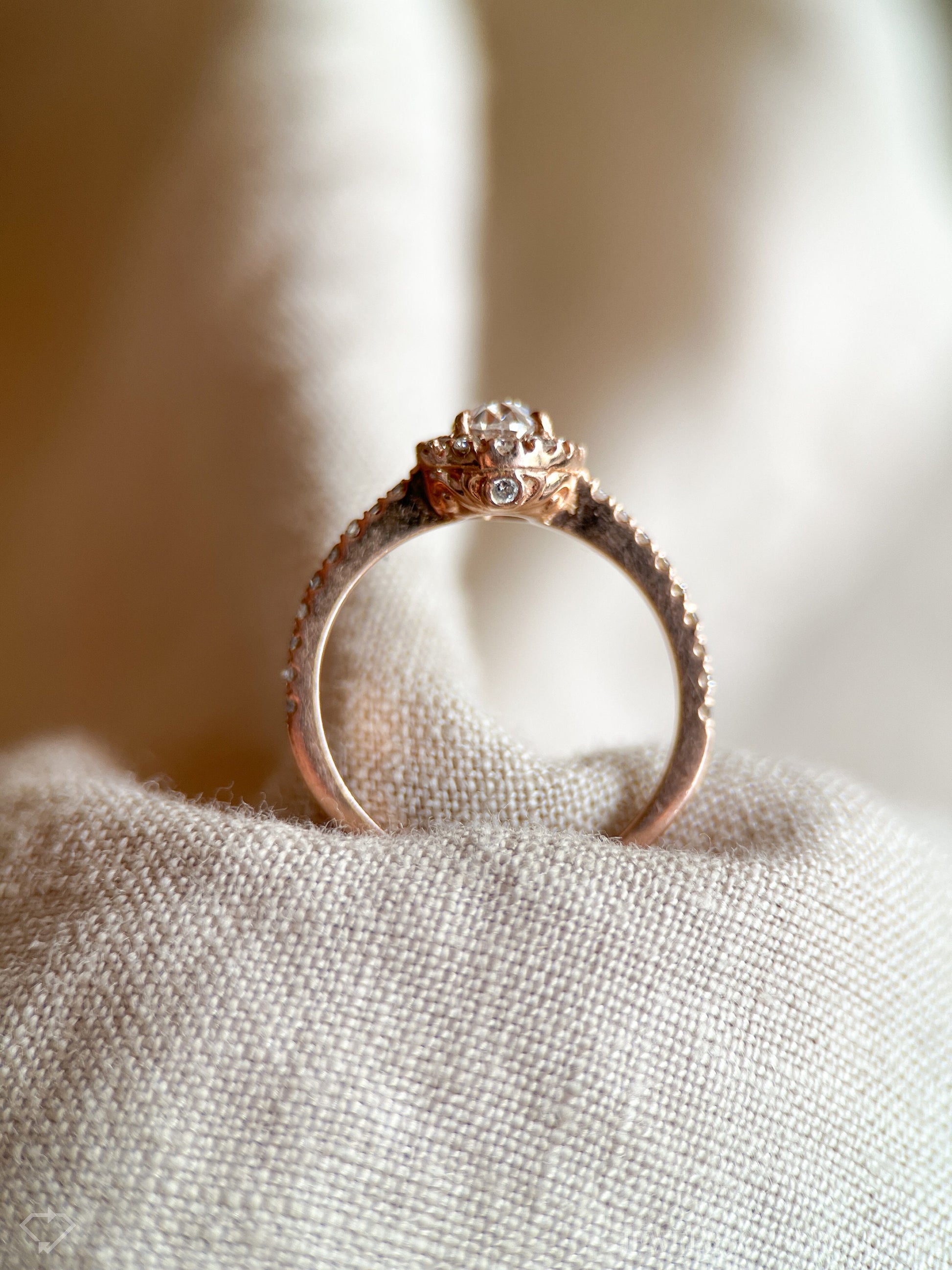 Vintage Diamond Engagement Ring, Oval Cut, 14k Rose Gold, 2000s Halo Bridal Ring