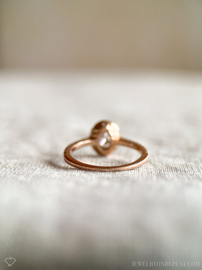 Vintage Diamond Engagement Ring, Oval Cut, 14k Rose Gold, 2000s Halo Bridal Ring
