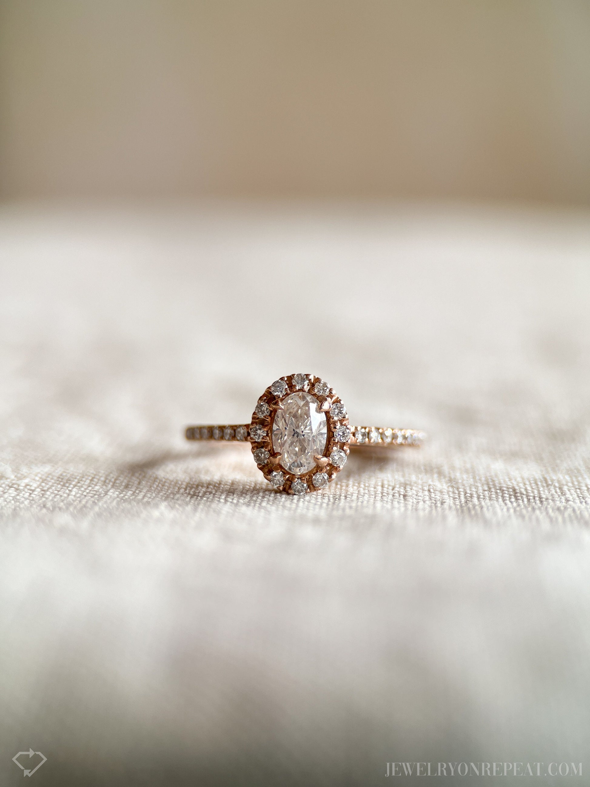 Vintage Diamond Engagement Ring, Oval Cut, 14k Rose Gold, 2000s Halo Bridal Ring