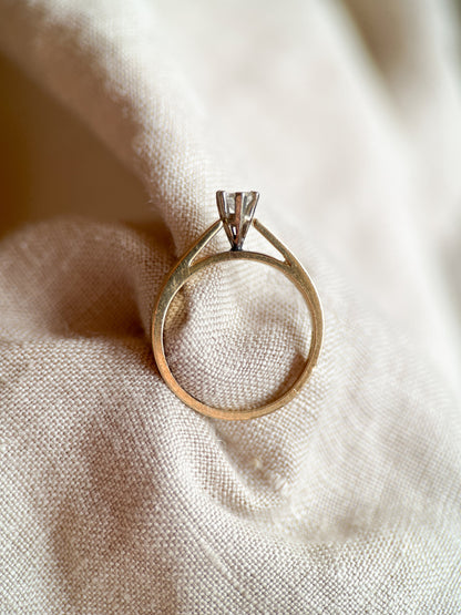 Vintage Diamond Engagement Ring, Heart Cut, 14k Gold, 1990s Solitaire Prong Set Cathedral