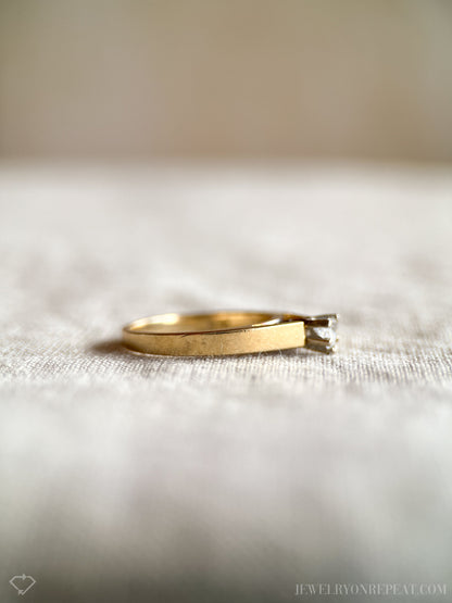 Vintage Diamond Engagement Ring, Heart Cut, 14k Gold, 1990s Solitaire Prong Set Cathedral