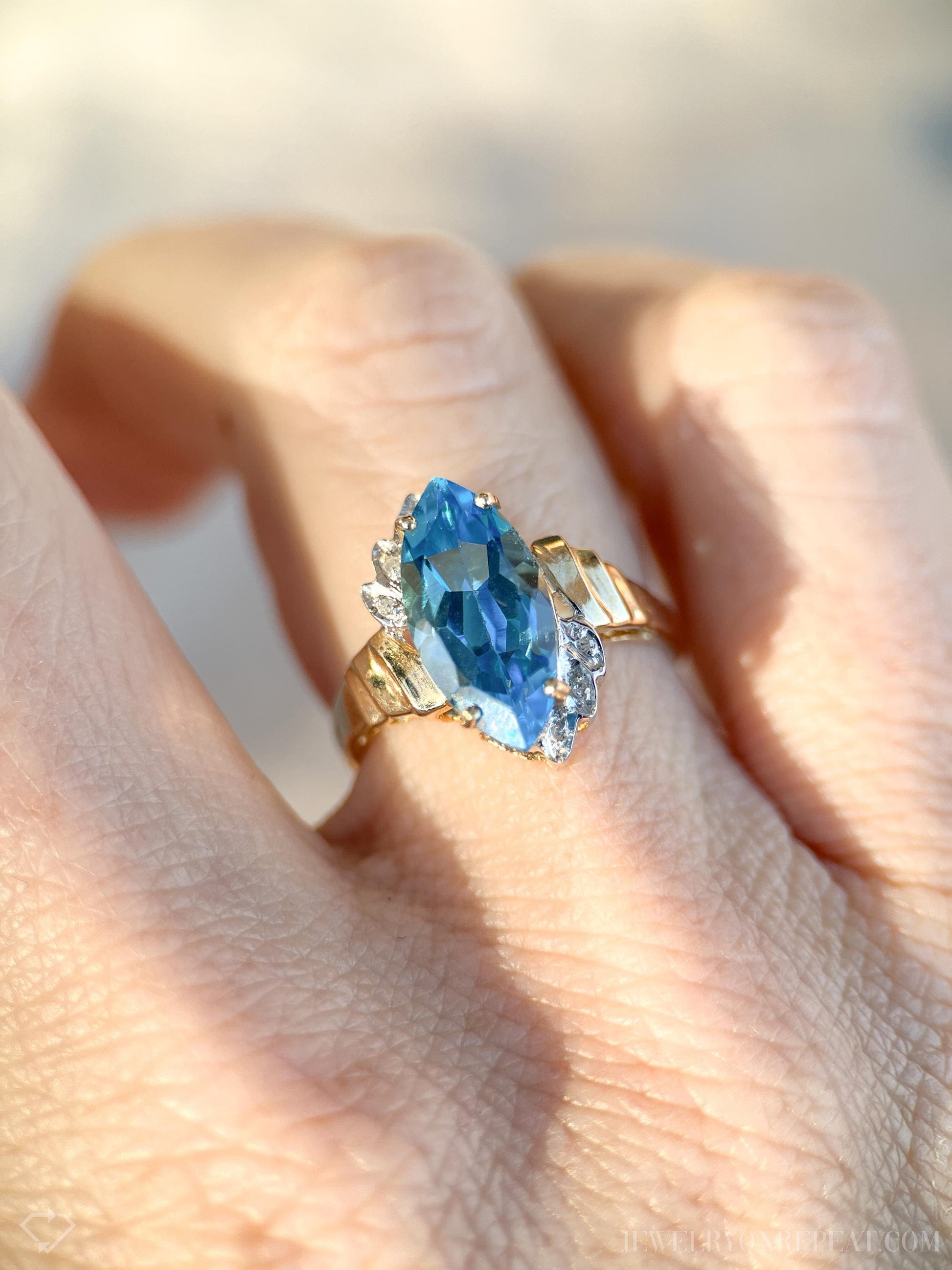 Vintage Blue Topaz Marquise Ring in 14k Gold