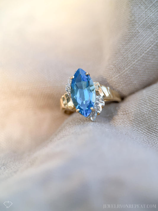 Vintage Blue Topaz Marquise Ring in 14k Gold