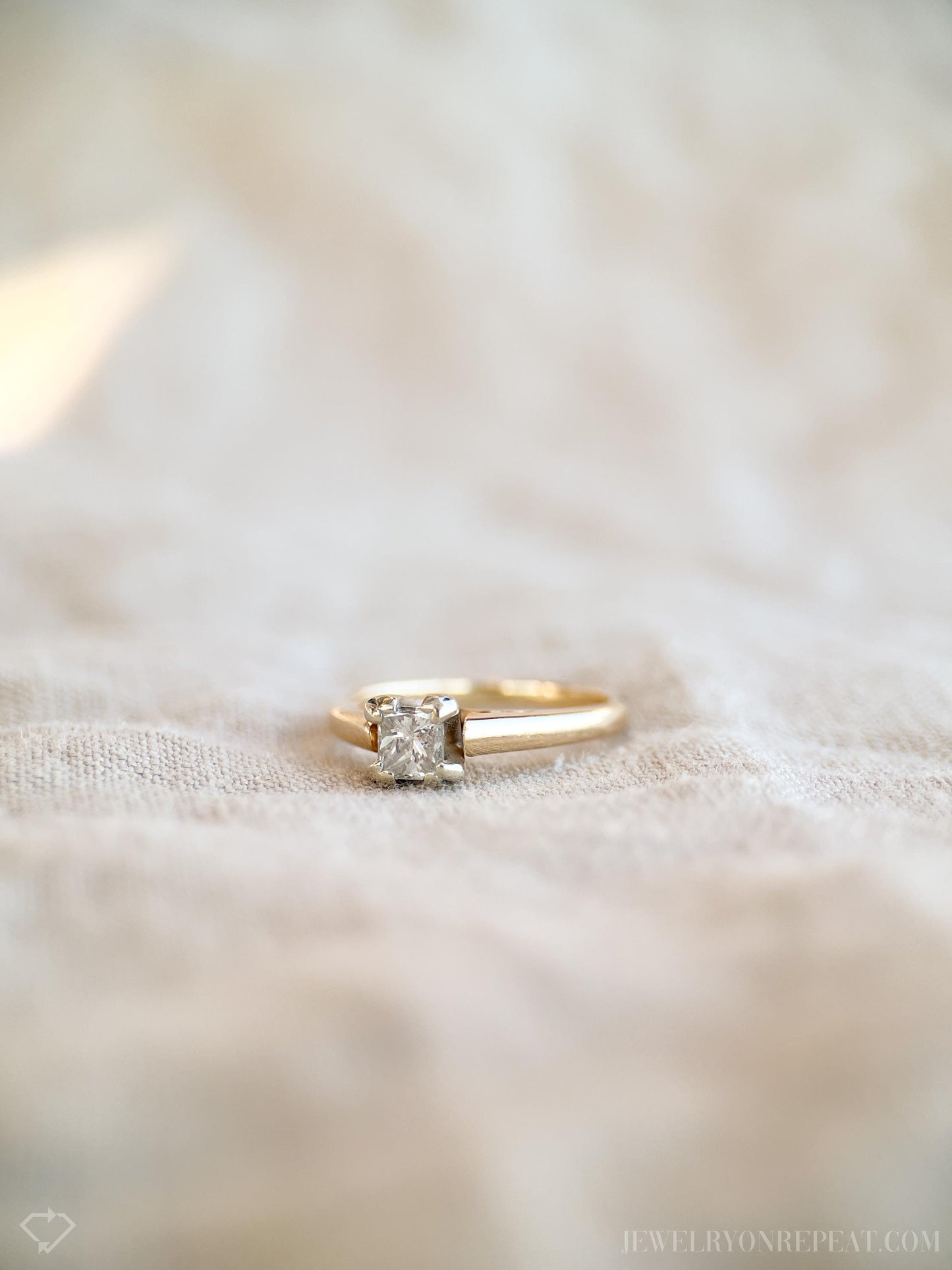 Vintage Diamond Engagement Ring, Princess Cut, 14k Gold, 1990s Cathedral Solitaire Bridal Ring