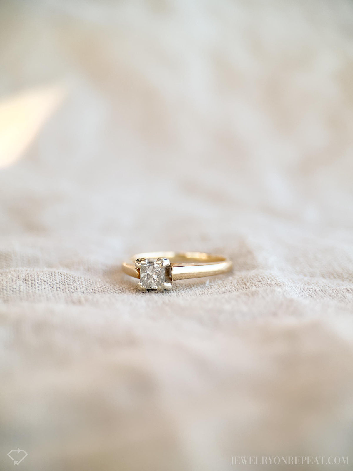 Vintage Diamond Engagement Ring, Princess Cut, 14k Gold, 1990s Cathedral Solitaire Bridal Ring
