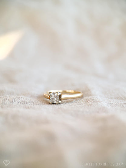Vintage Diamond Engagement Ring, Princess Cut, 14k Gold, 1990s Cathedral Solitaire Bridal Ring