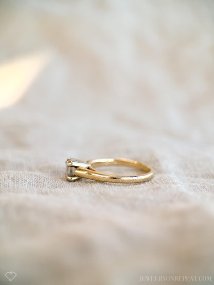 Vintage Diamond Engagement Ring, Princess Cut, 14k Gold, 1990s Cathedral Solitaire Bridal Ring