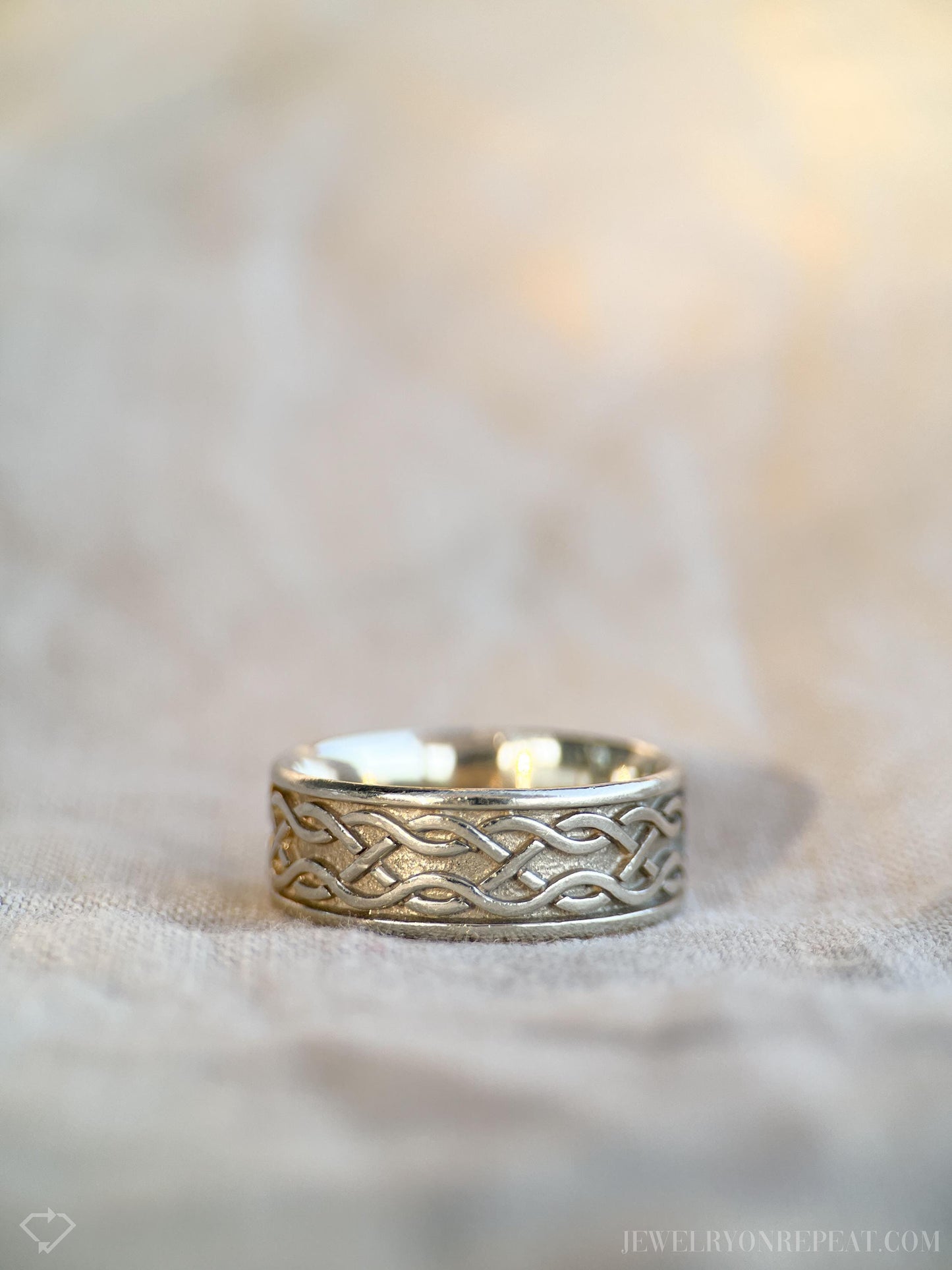 Vintage Mens Celtic Knot Wedding Band in 14k White Gold