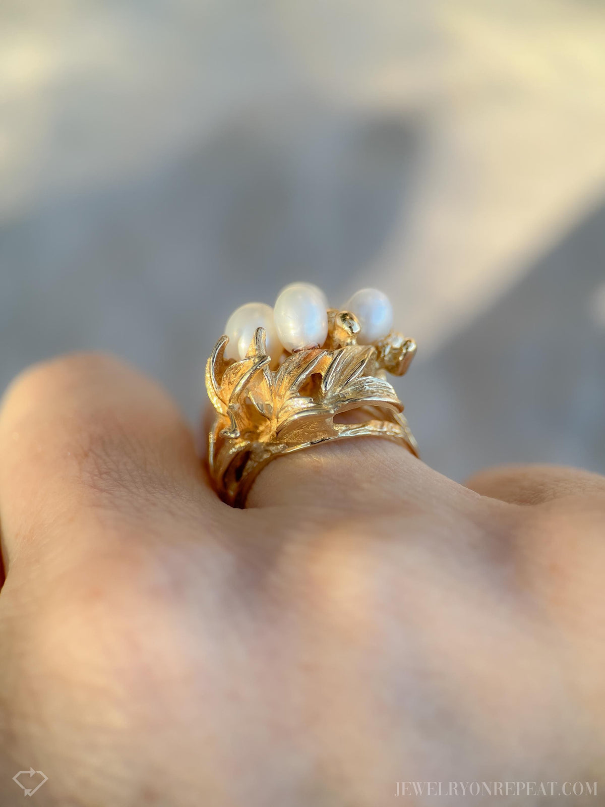 Vintage 1970s Pearl Floral Cluster Ring in 14k Gold