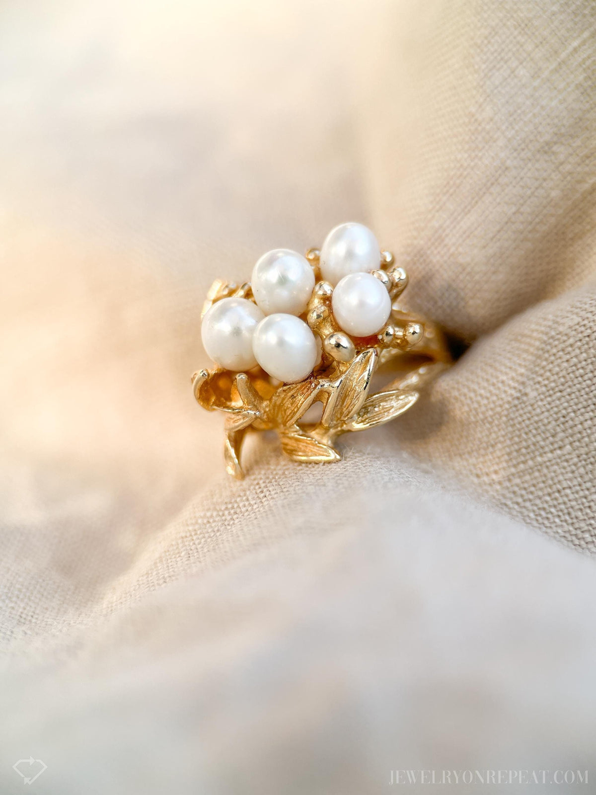 Vintage 1970s Pearl Floral Cluster Ring in 14k Gold