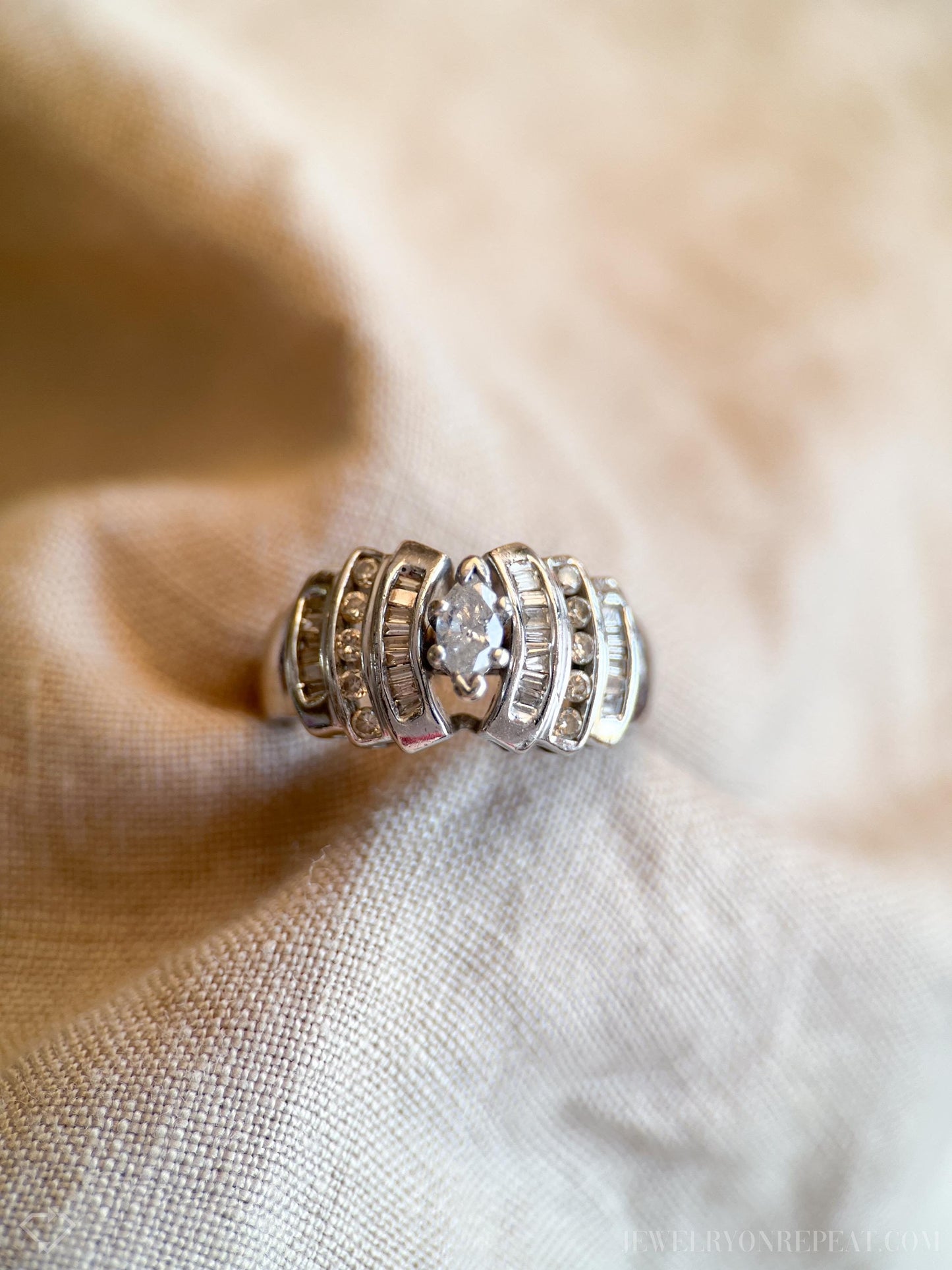 Vintage 1980s Marquise Diamond Engagement Ring, 14k White Gold