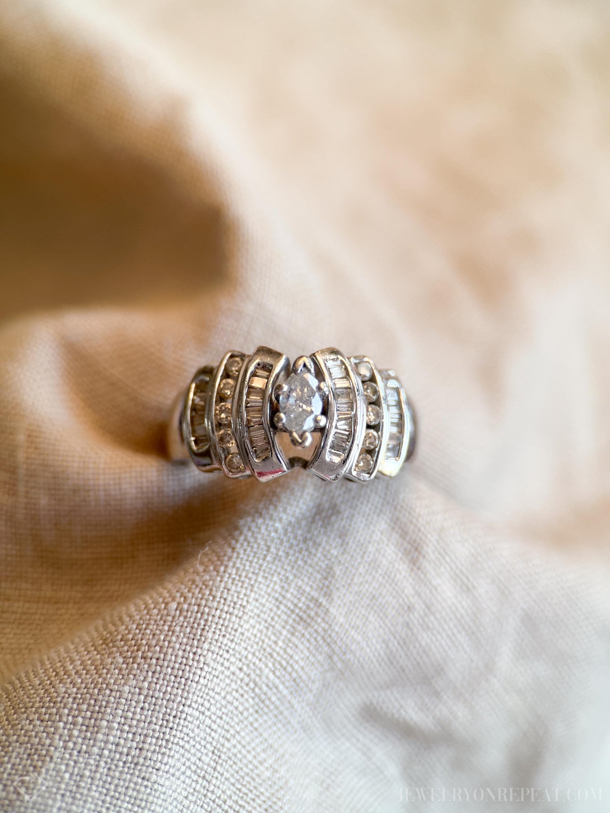 Vintage 1980s Marquise Diamond Engagement Ring, 14k White Gold