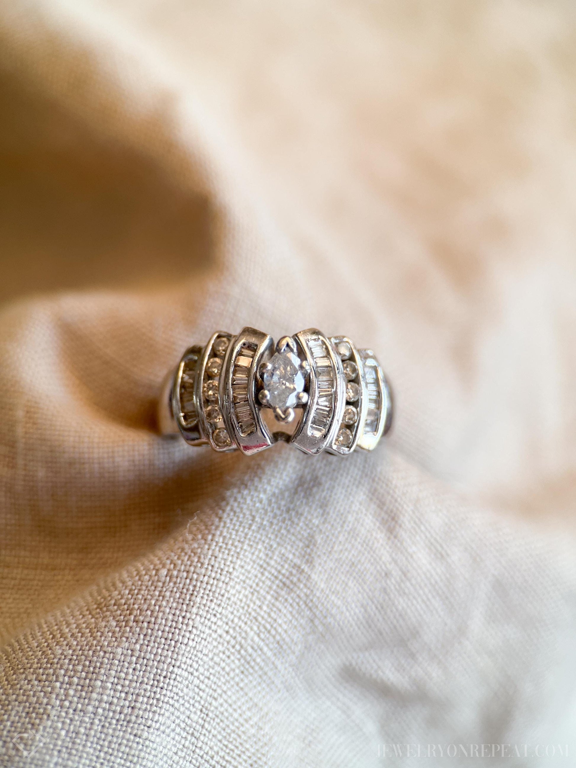 Vintage 1980s Marquise Diamond Engagement Ring, 14k White Gold