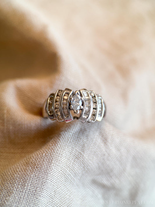Vintage 1980s Marquise Diamond Engagement Ring, 14k White Gold