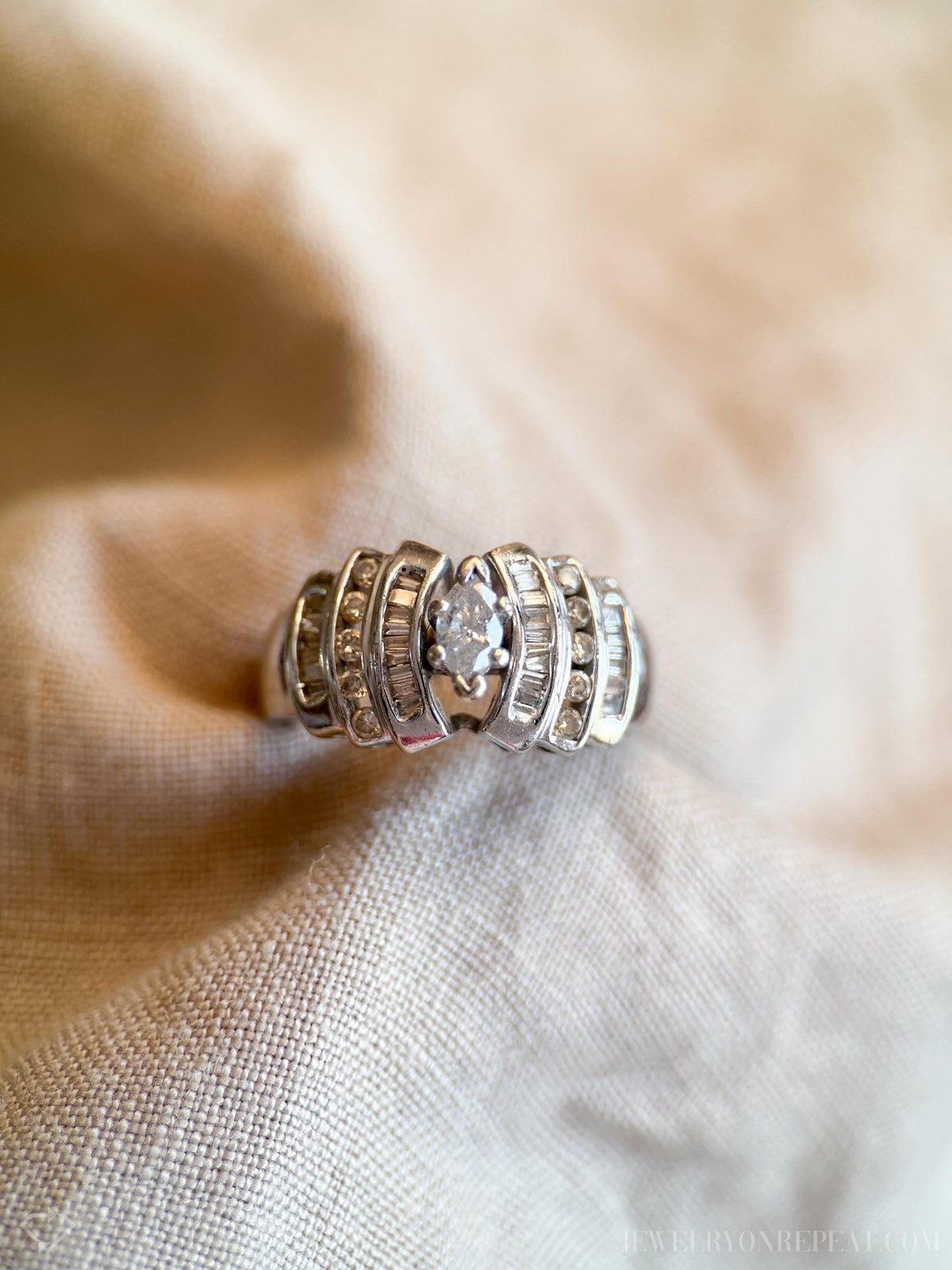 Vintage 1980s Marquise Diamond Engagement Ring, 14k White Gold