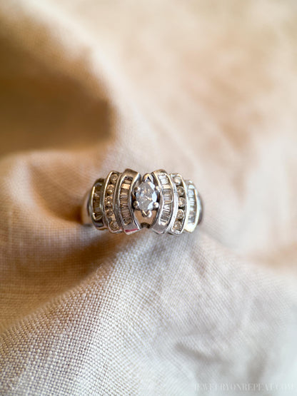 Vintage 1980s Marquise Diamond Engagement Ring, 14k White Gold