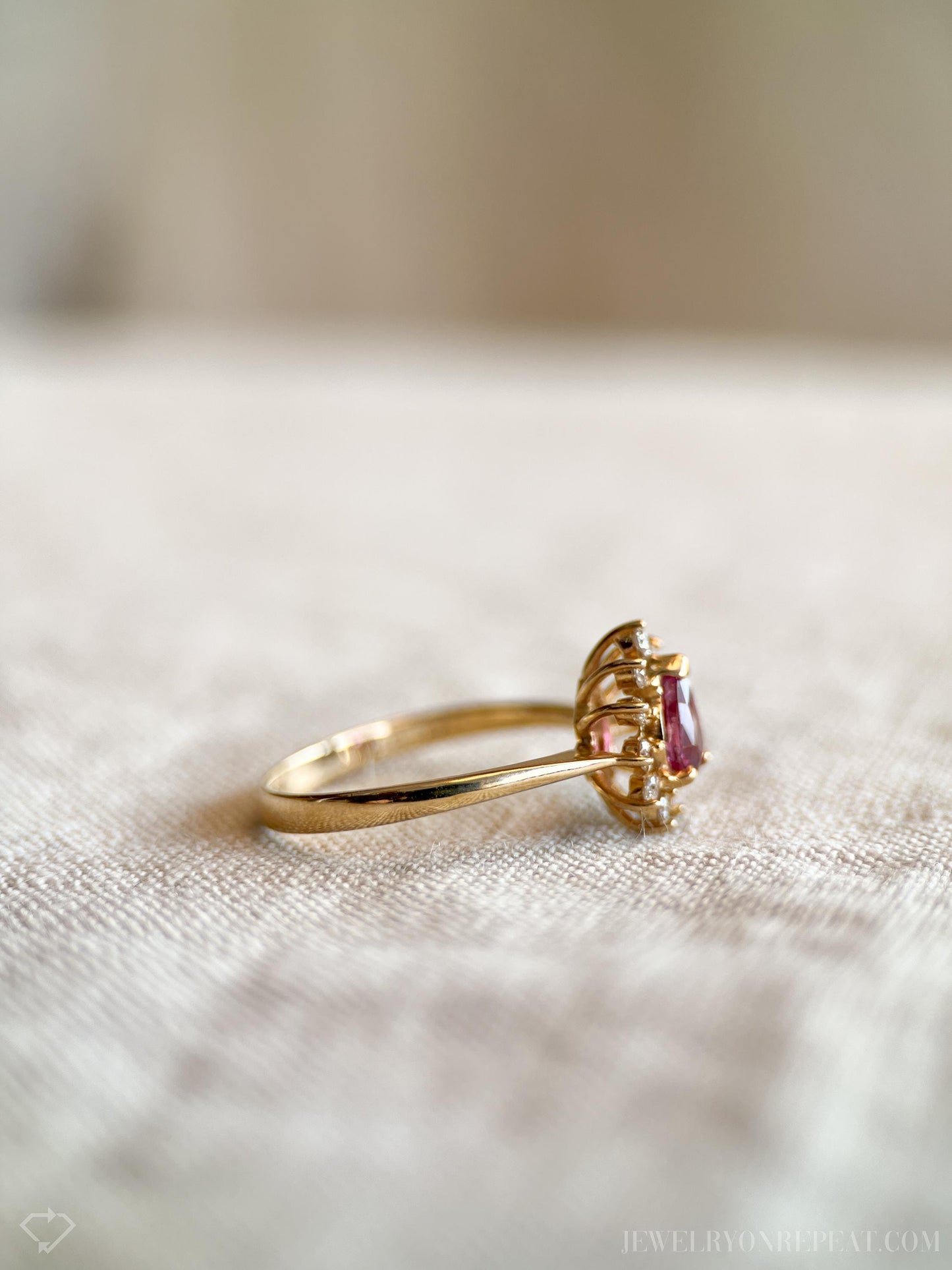 Vintage Pink Spinel Gemstone and Diamond Halo Ring in 14k Gold