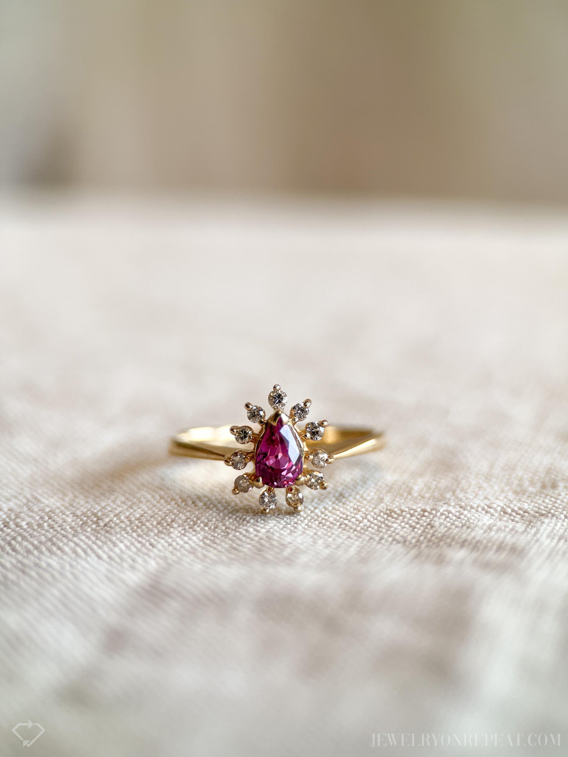 Vintage Pink Spinel Gemstone and Diamond Halo Ring in 14k Gold