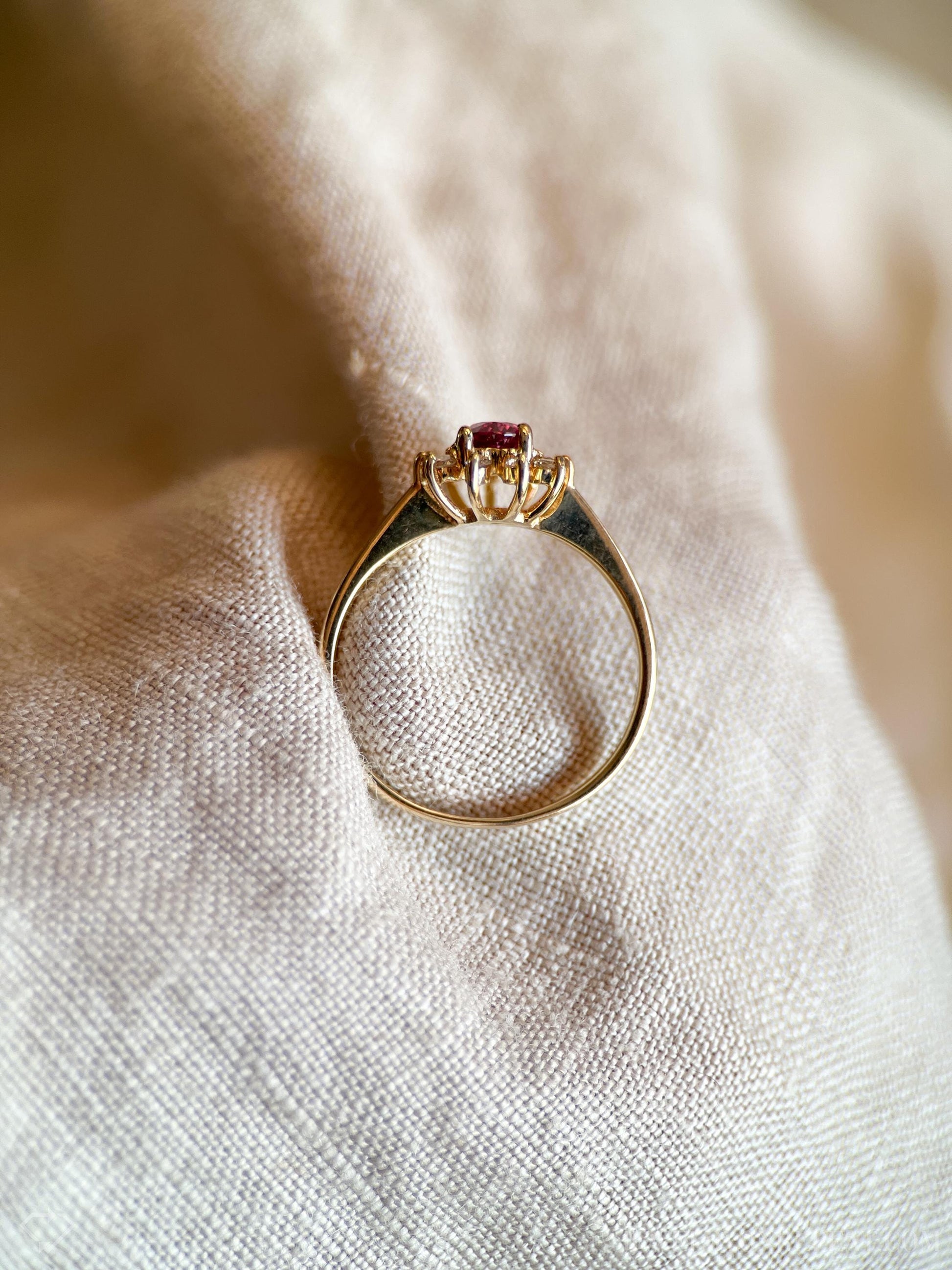 Vintage Pink Spinel Gemstone and Diamond Halo Ring in 14k Gold