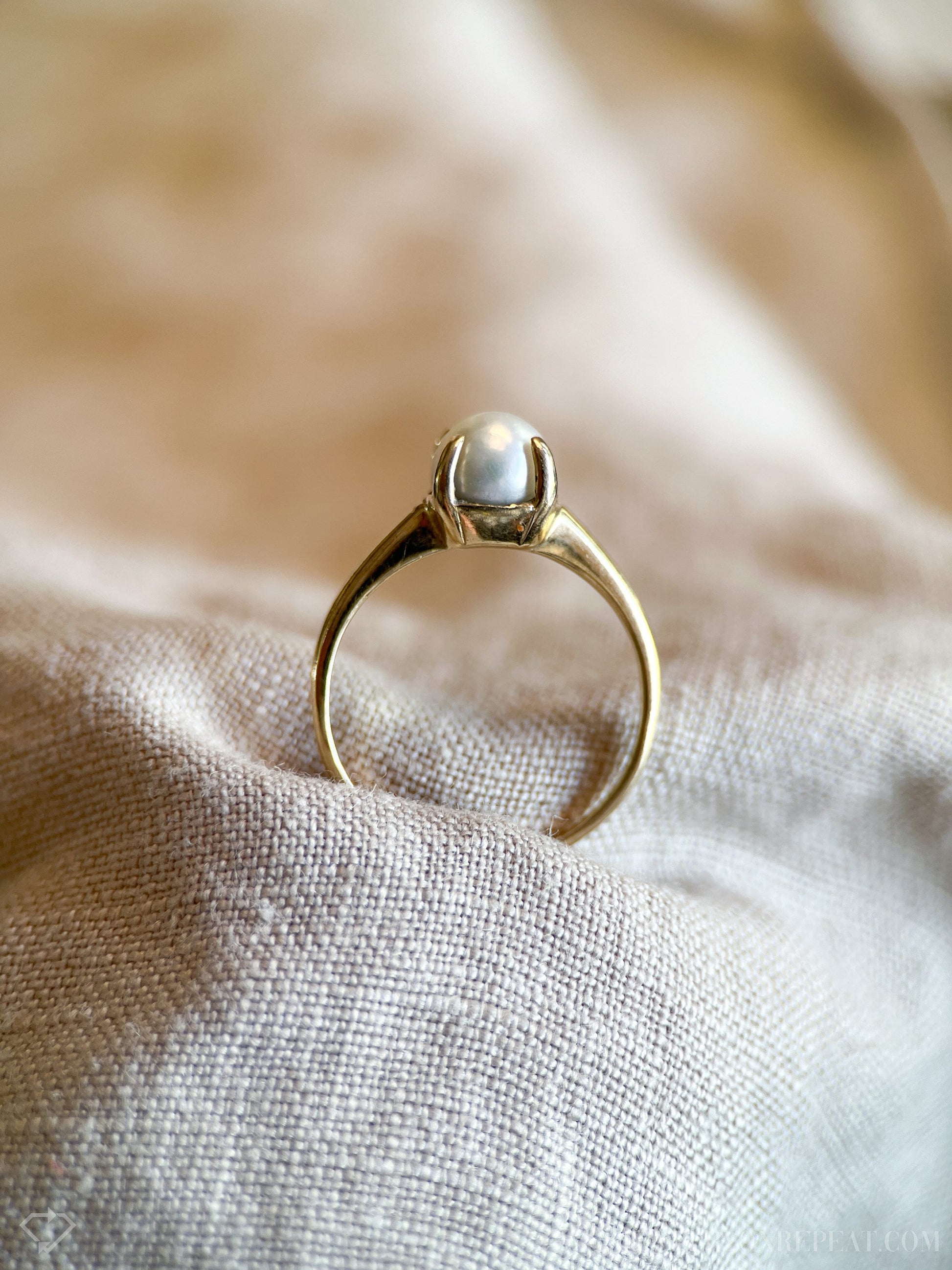 Vintage Pearl Engagement Ring, 14k Gold, 1970s Solitaire, Bridal Ring