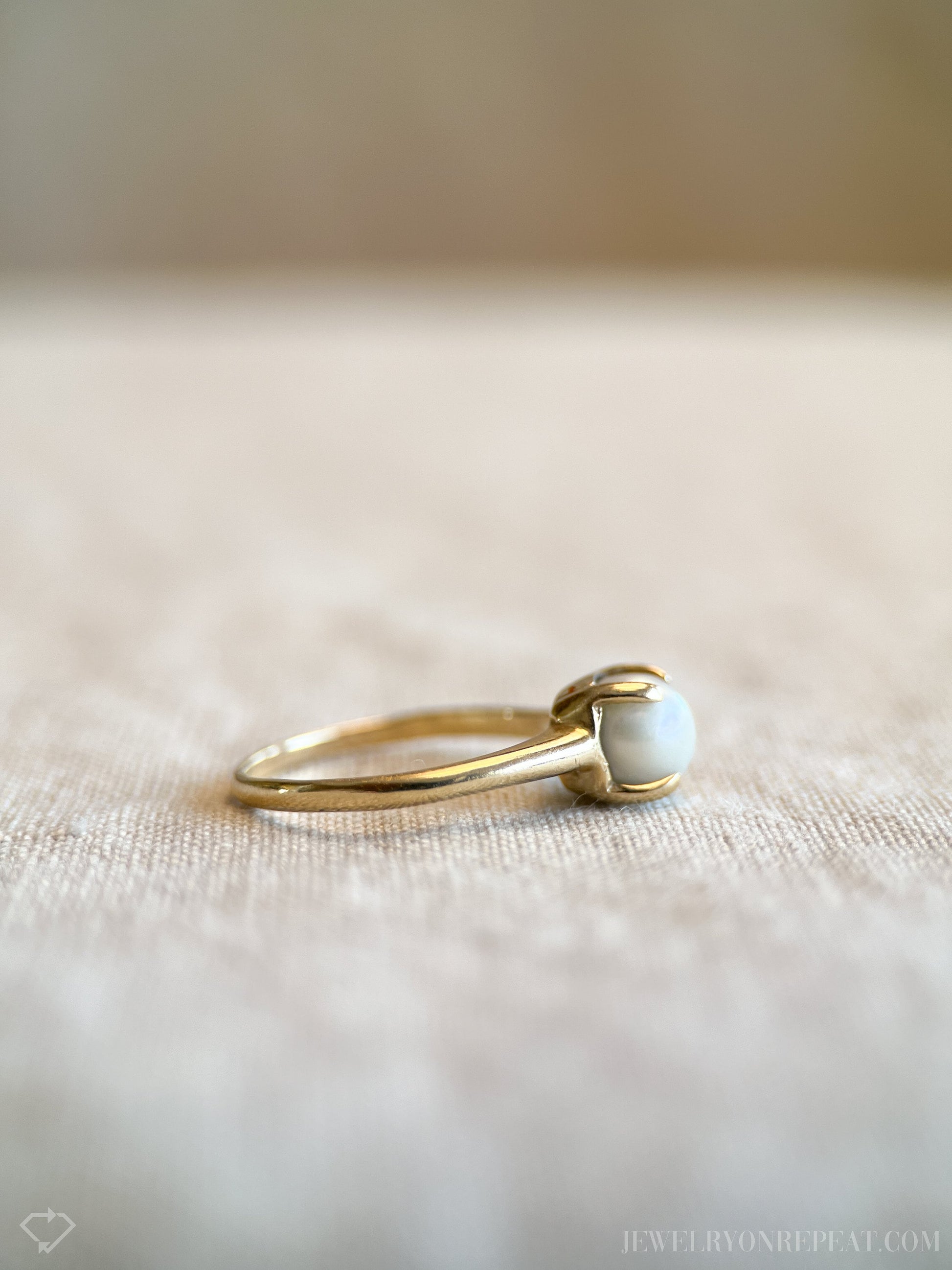 Vintage Pearl Engagement Ring, 14k Gold, 1970s Solitaire, Bridal Ring