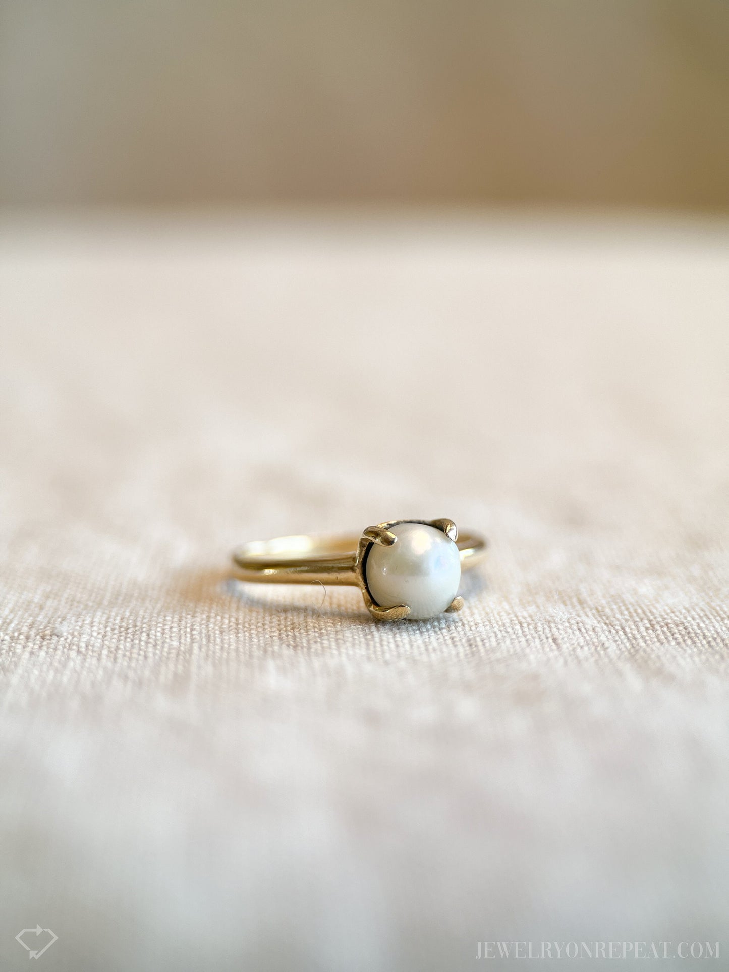 Vintage Pearl Engagement Ring, 14k Gold, 1970s Solitaire, Bridal Ring