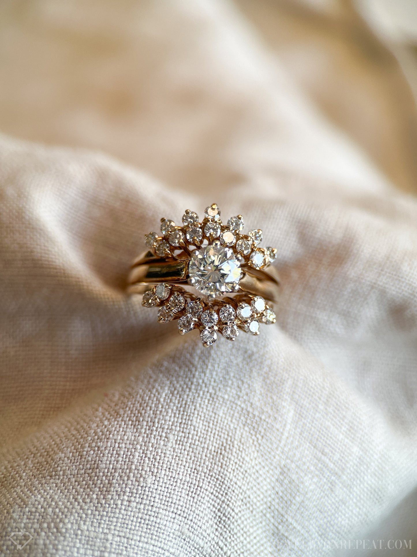 Vintage Diamond Wedding Set in 14k Gold