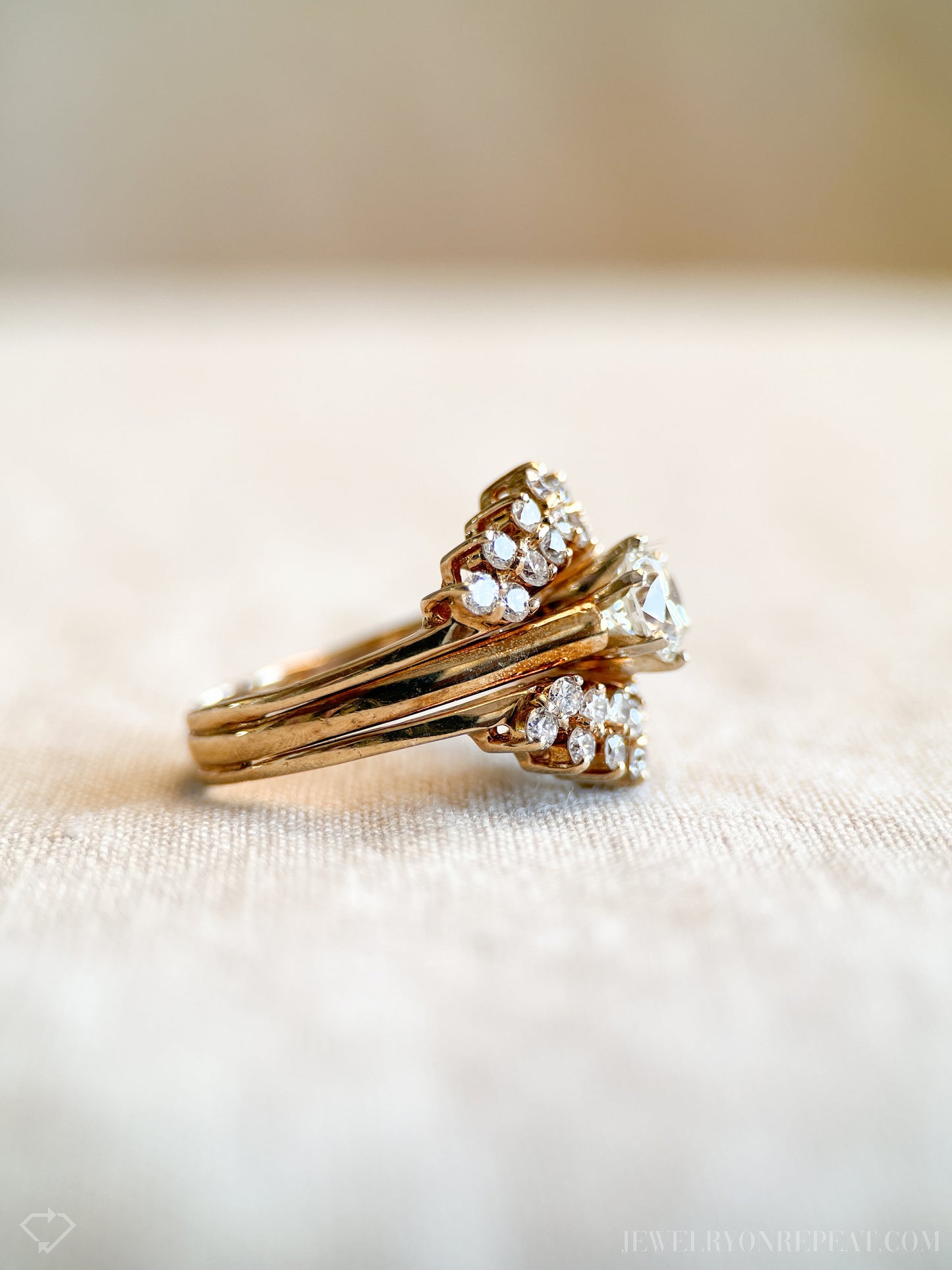 Vintage Diamond Wedding Set in 14k Gold