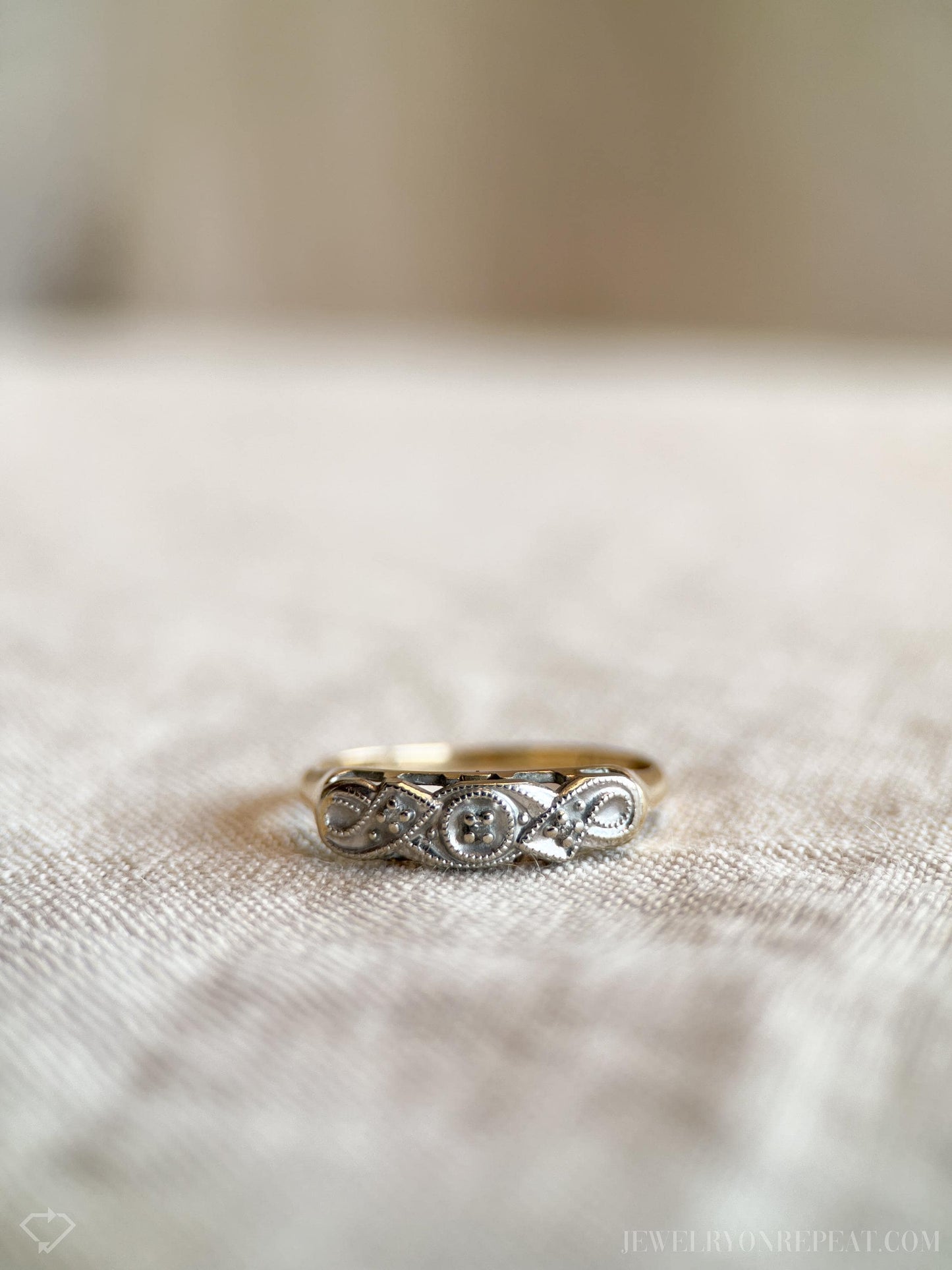 Vintage Diamond Wedding Band, 14k Gold, 1940s Art Deco Filigree Ring, Stacking Band