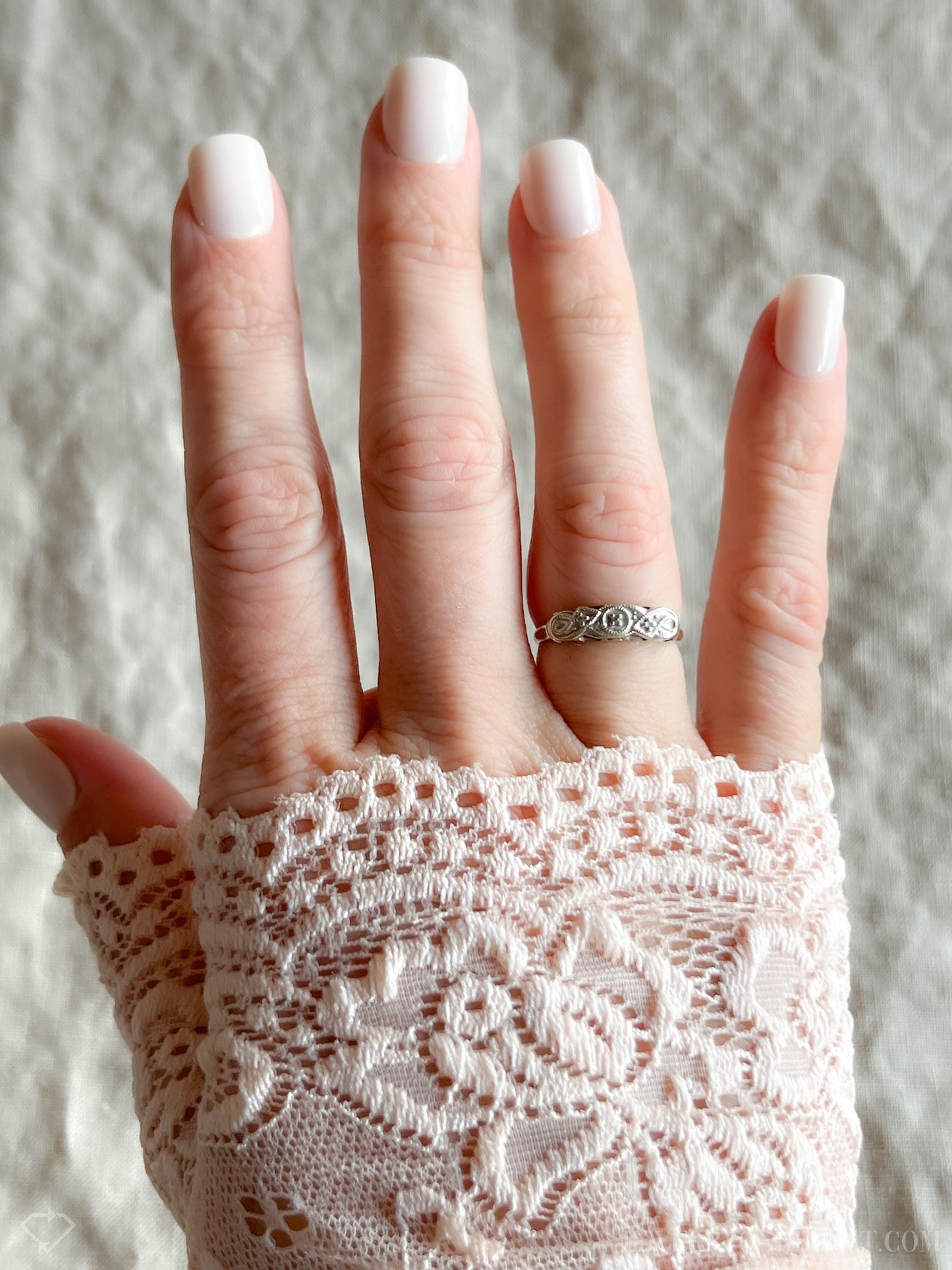 Vintage Diamond Wedding Band, 14k Gold, 1940s Art Deco Filigree Ring, Stacking Band