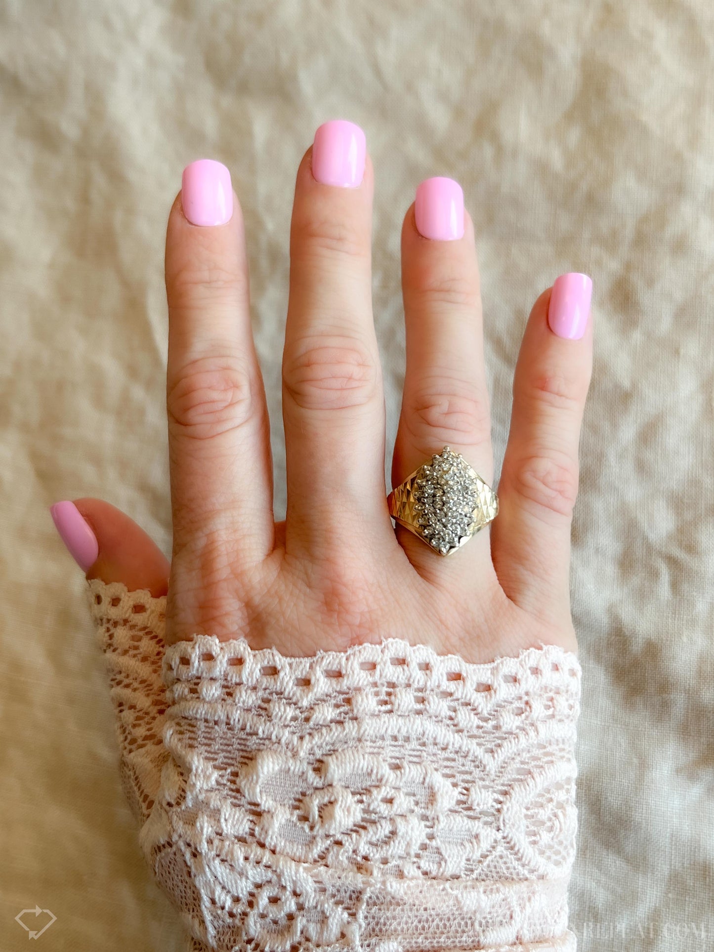 Vintage Diamond Engagement Ring, Marquise Shaped, 14k Gold, 1970s Cluster Bridal Ring