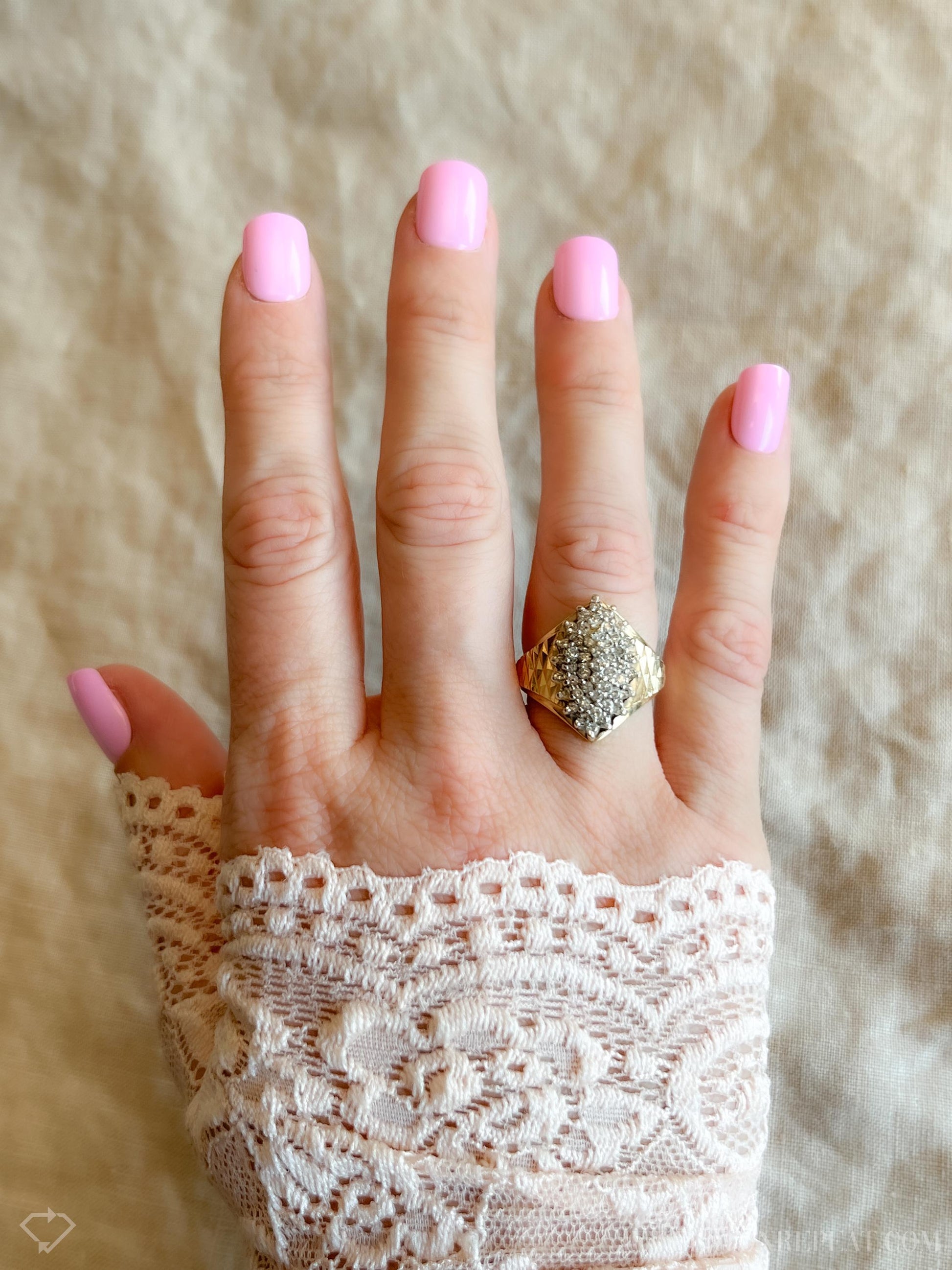 Vintage Diamond Engagement Ring, Marquise Shaped, 14k Gold, 1970s Cluster Bridal Ring