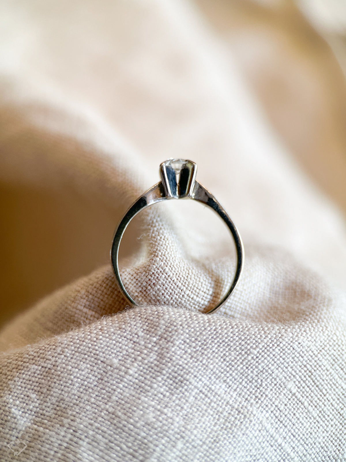 Vintage Diamond Engagement Ring, Round Cut, 14k White Gold, 1960s Solitaire Mid-Century Bridal Ring