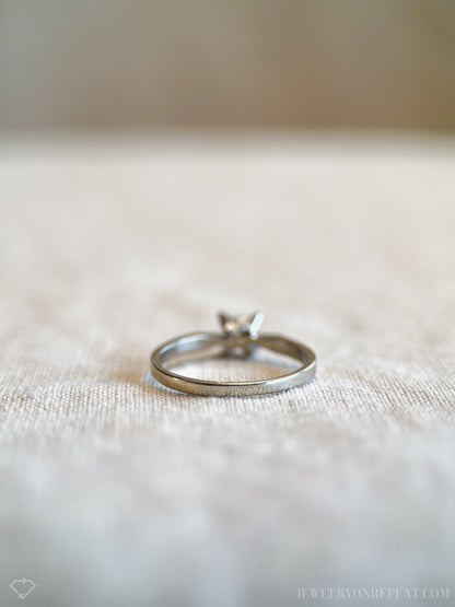 Vintage Diamond Engagement Ring, Round Cut, 14k White Gold, 1960s Solitaire Mid-Century Bridal Ring