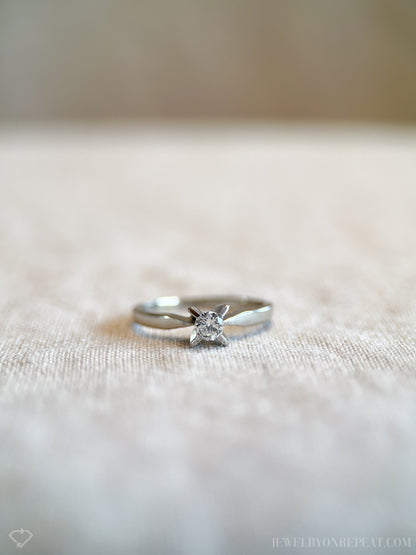 Vintage Diamond Engagement Ring, Round Cut, 14k White Gold, 1960s Solitaire Mid-Century Bridal Ring
