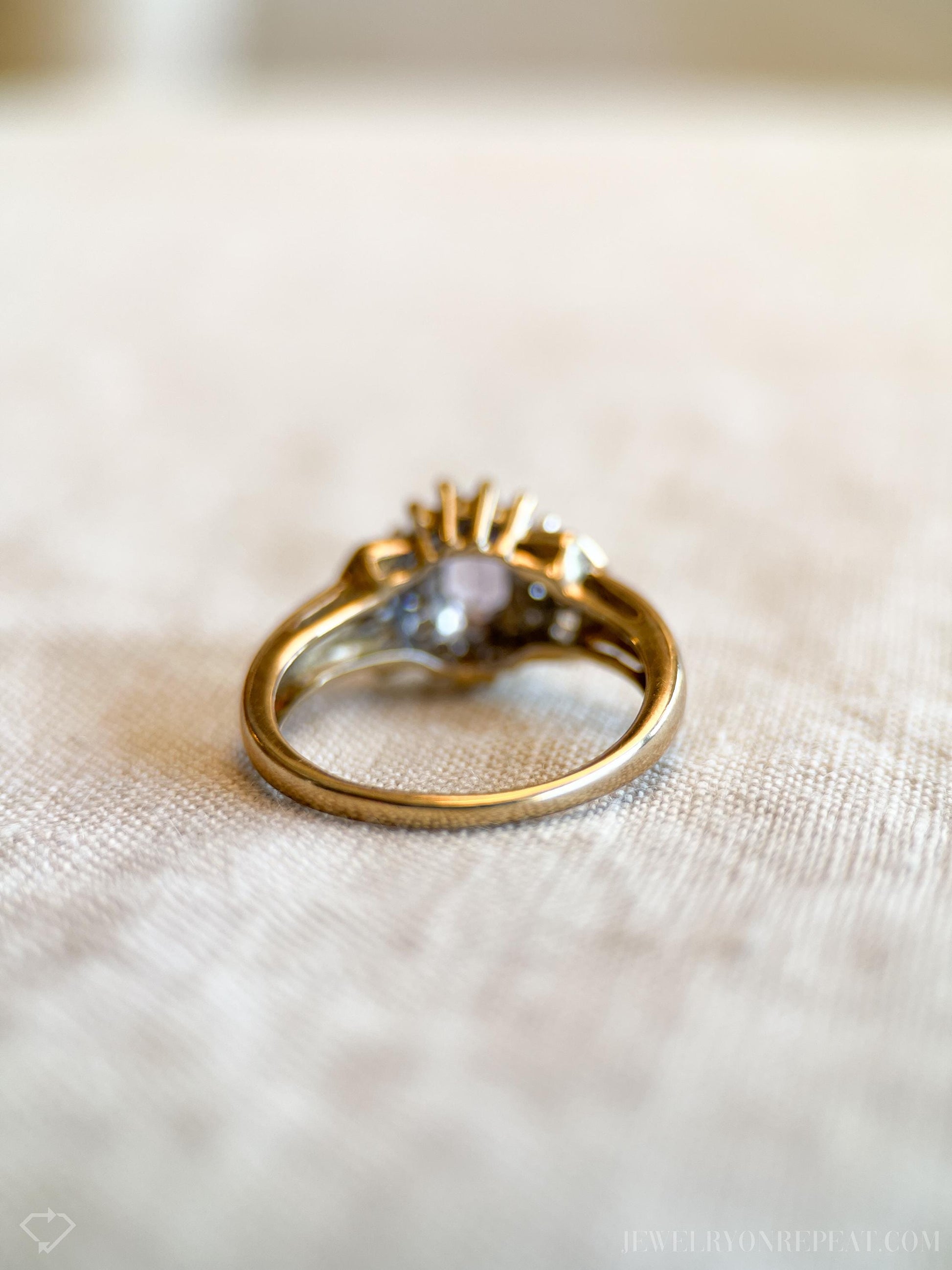 Vintage Tanzanite and Diamond Halo Gemstone Ring in 10k Gold