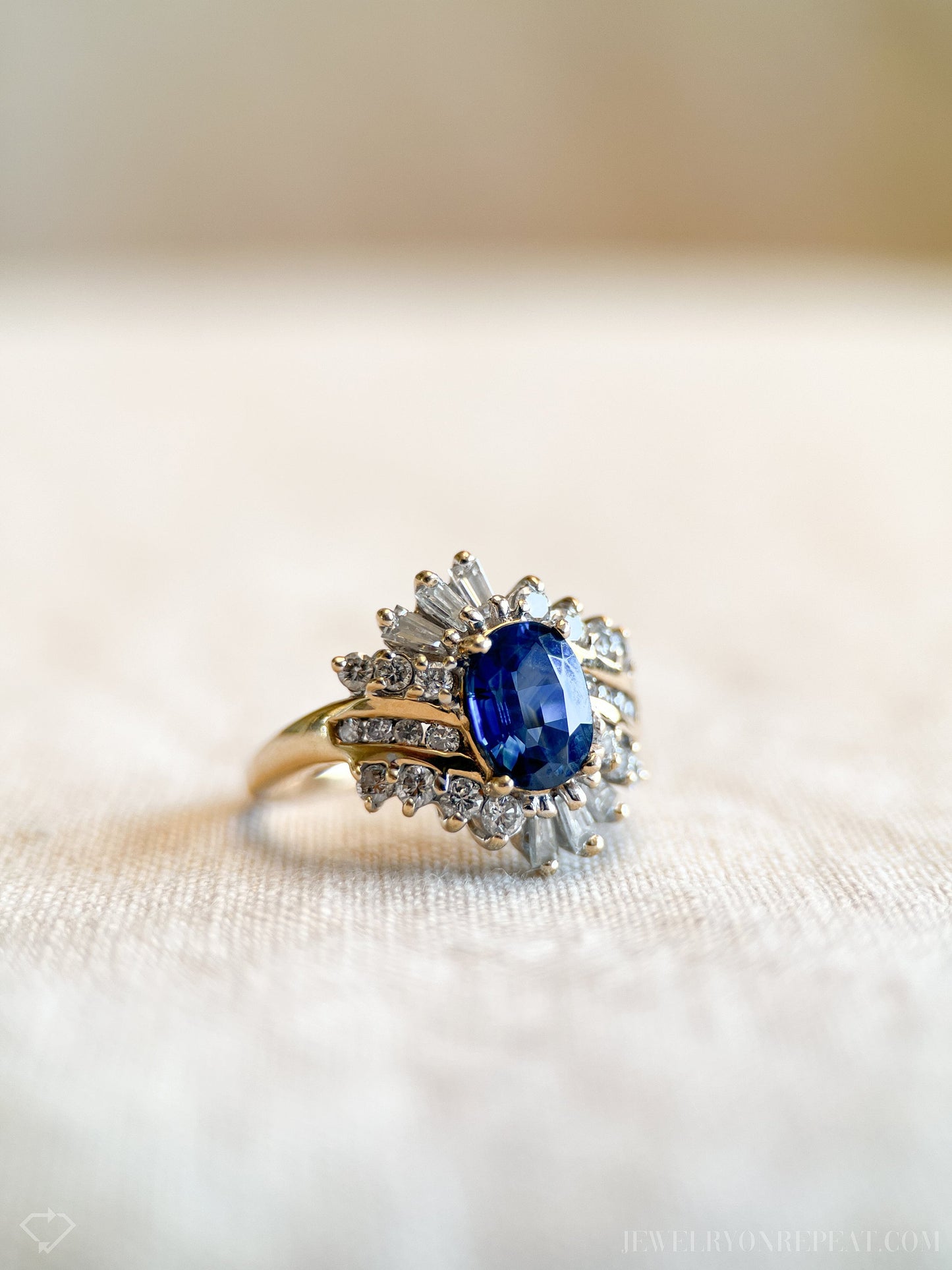 Vintage 1990s Sapphire & Diamond Halo Ring in 14k Gold