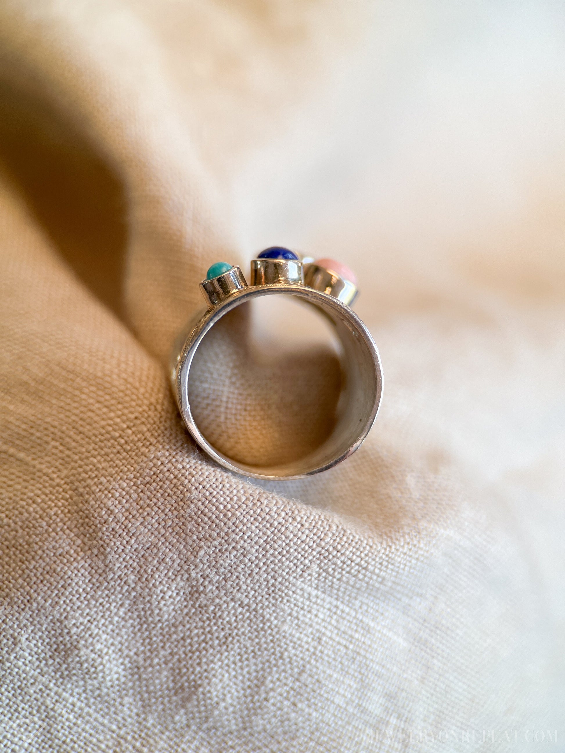 Vintage Multi-Gem Ring Sterling Silver, Modern Cluster Wide Band, Bold Everyday Ring