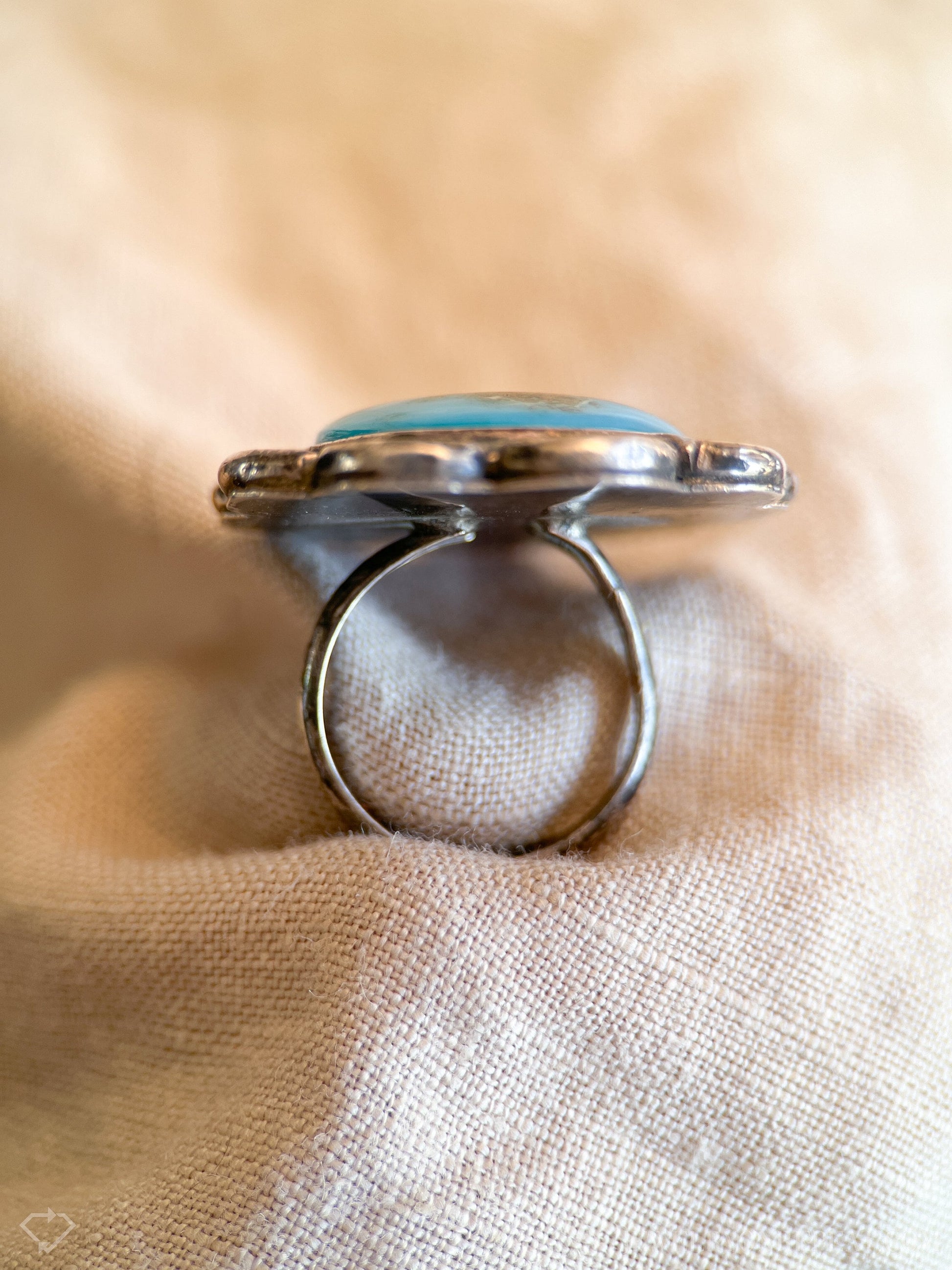 Vintage Turquoise Statement Ring, Sterling Silver Boho Jewelry, Scalloped Artisan Ring
